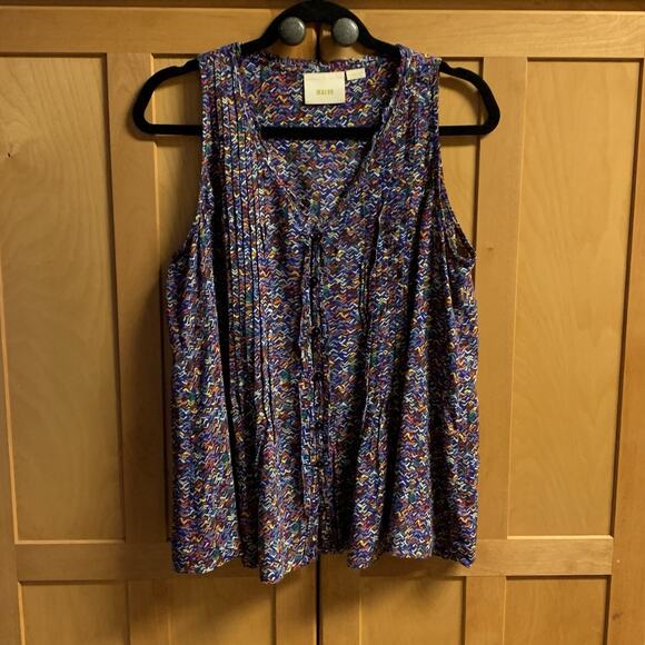 Anthropologie Maeve Shirt Small Sleeveless Abstract & Colorful Design w/ Buttons - Picture 1 of 8